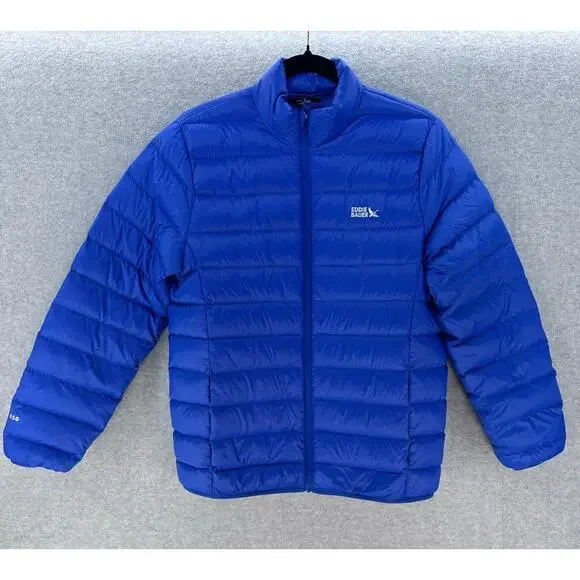 Eddie Bauer Youth XL Down Puffer Blue Zip Winter Coat Outdoors Hiking Comfort