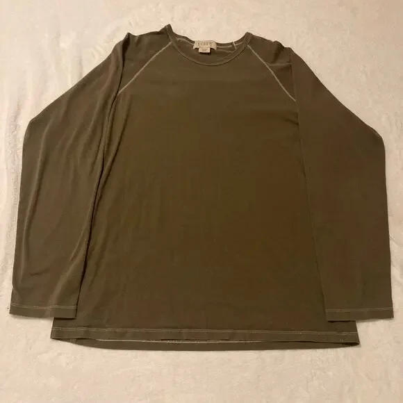 J.Crew Long Sleeve T-Shirt Mens XL Olive Brown Cotton Raglan Contrast Stitch Tee