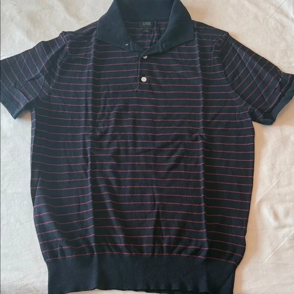 J. Crew Navy and Red Striped Italian Polo Shirt