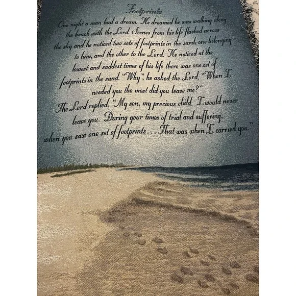 Tapestry Throw Blanket Footprints Christian Poem Grief Support Jesus 70 x 52