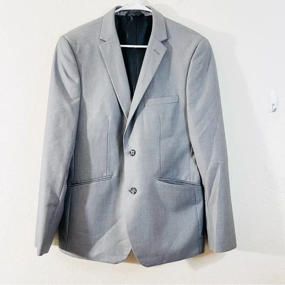 Profile Black Long Sleeve Two Button Blazer Suit Jacket Size 40 Gray Slim Fit