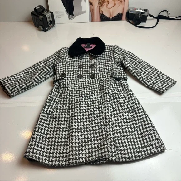 Kenneth Cole Black & White Houndstooth Girls Pea Size 3T Preppy Winter Coat