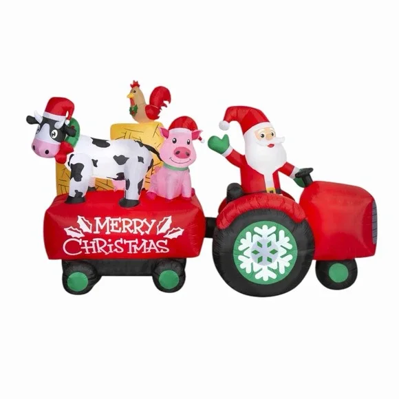 Santas Barnyard Hayride Christmas Airblown Inflatable Holiday Time 10 Ft Wide