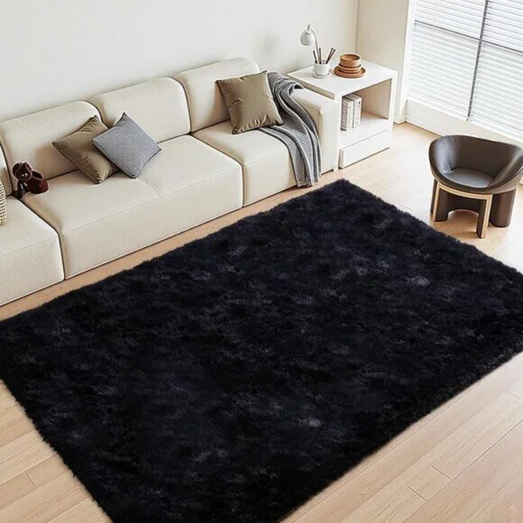 New 4x6 Black Fluffy Rug, Thick Shag Non-Slip Carpet for Home & Room Decor