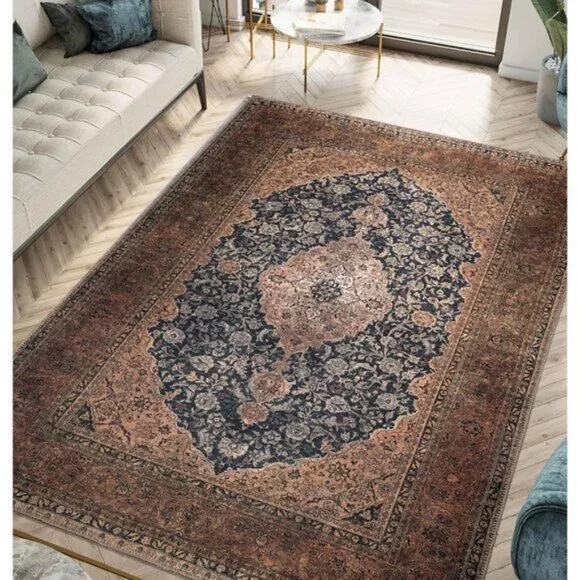New 3x5 Washable Entry Area Rug, Vintage Non-Slip Low Pile Carpet for Home Decor