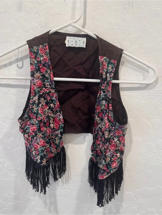 Vintage Floral Fringed Vest Girls Western Rodeo Cowgirl Maximalist Costume