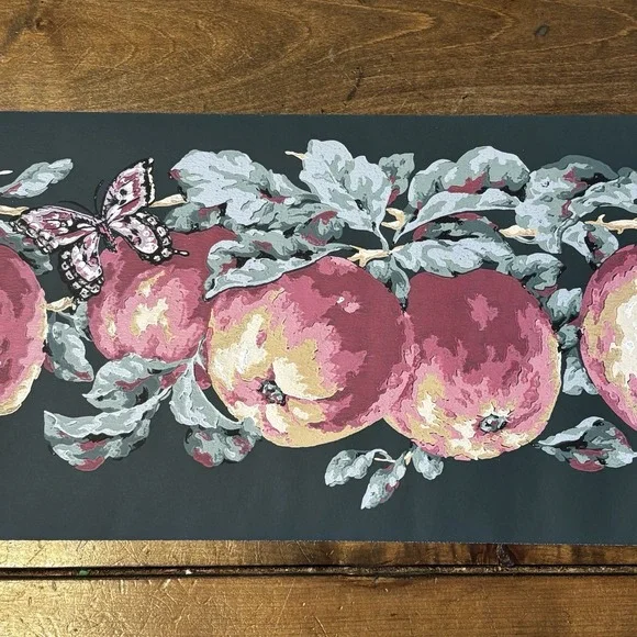 VTG Country Cottage York Wallpaper Border Prepasted Apples Butterfly 5 Yds x 7