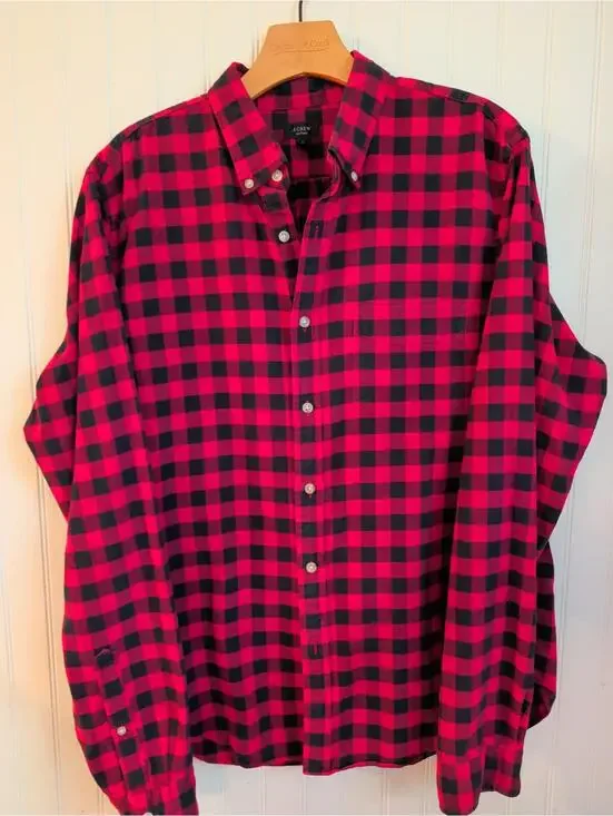 J.Crew 100% Cotton Mens Oxford Button-Down Plaid Shirt Large