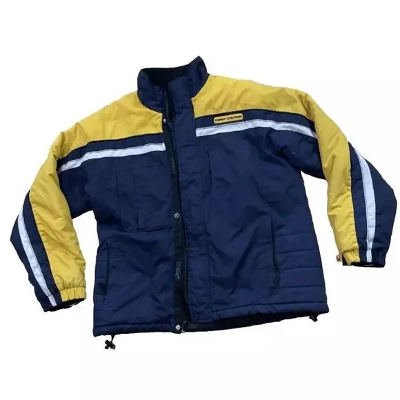 TOMMY HILFIGER Y2k Puffer Jacket Men XL Vintage Yellow Blue Heavy Snow Gorpcore