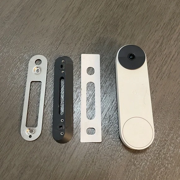 White and Black Google Video Doorbell with Mounting Plates
