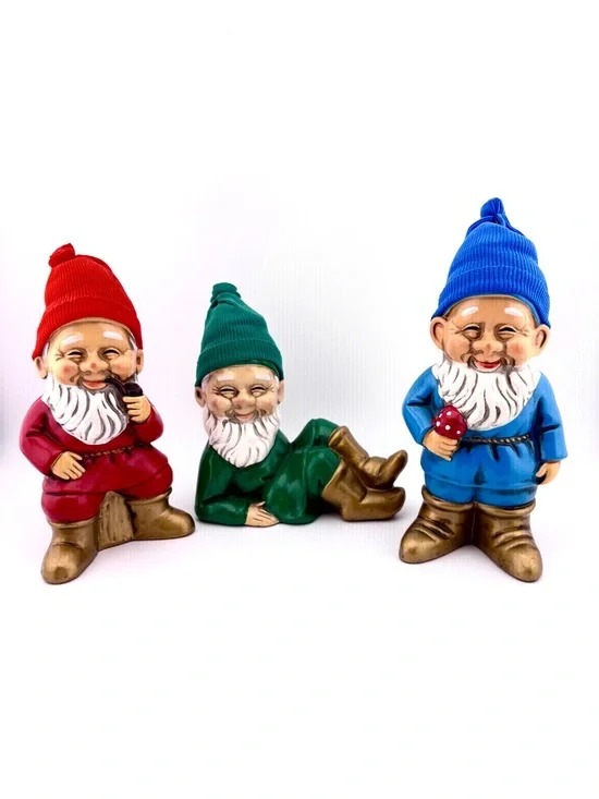 Vintage Made In Japan Set Of 3 Papier-mâché Gnomes