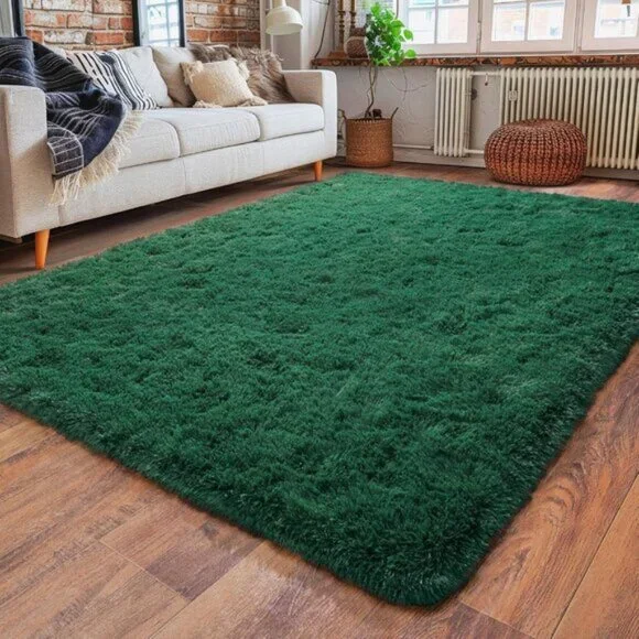 4x6 Green Fluffy Rug, Soft Shag and Cozy Plush Carpet for Nursery & Room Decor