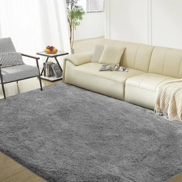 New 5x8 Grey Fluffy Shag Rug, Ultra Soft Non-Slip Carpet for Home & Room Decor
