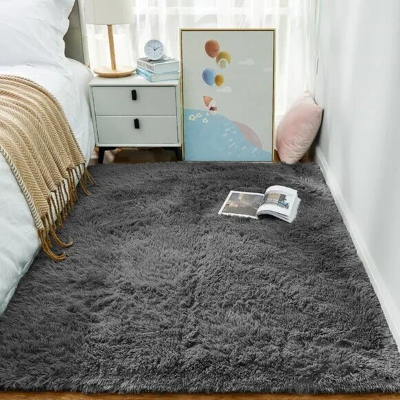 New Grey 4x6 Fluffy Shag Area Rug, Soft Plush Carpet for Home & Bedroom Decor