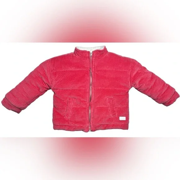 7 for all Mankind Pink Ribbed Puffer‎ Coat Sherpa Lined Jacket Girls 24M