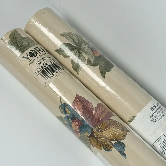 York Wallcovering Wallpaper TWO Double Rolls TX3909 Botanical Grape Leaves Vtg