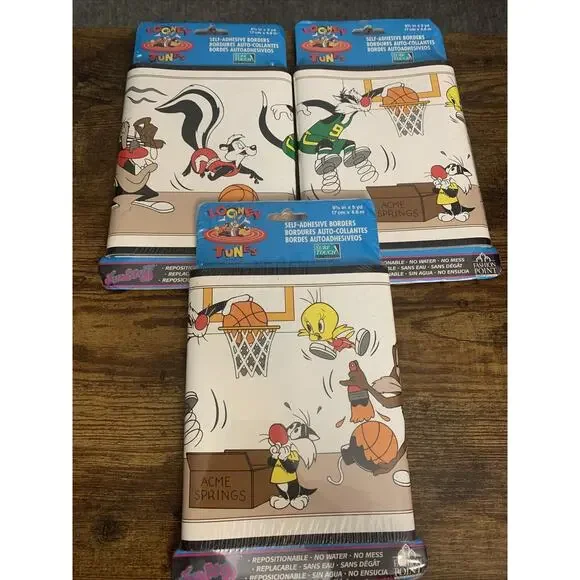3x VTG Looney Tunes Sports Wallpaper Border NEW 15 Yards, 6.75” Tall ~BASKETBALL
