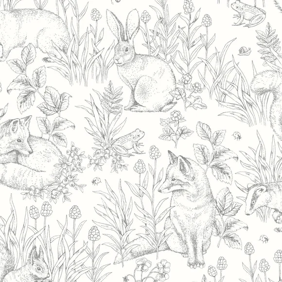 NWT Forest Friends 7478 Borastapeter Wallpaper Hygge Cottagecore Fox Badger Bugs