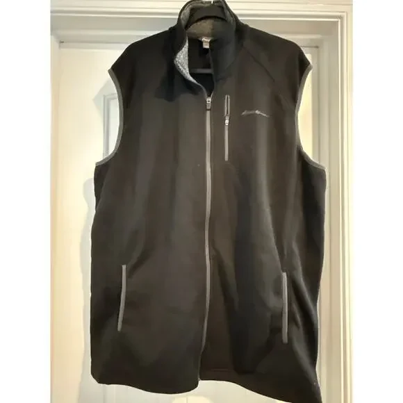 Eddie Bauer Men’s Outpace Flex Fleece Vest TXL Black Front‎ Zip