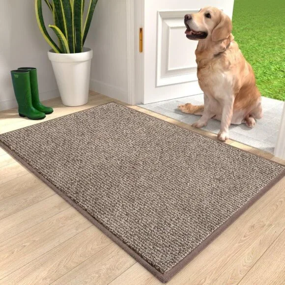 New 24x36In Door Mat, Non-Slip, Absorbent, Washable, for Entryway, Beige