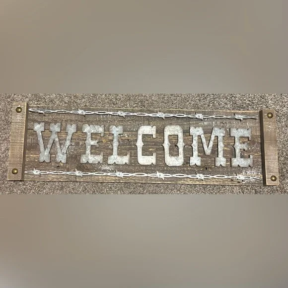 Rustic Welcome Sign with Silver Accents wall decor