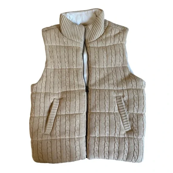 Janie and Jack The Quilted Sweater Vest Girls 5-6 Tan Cotton Outdoor Play School