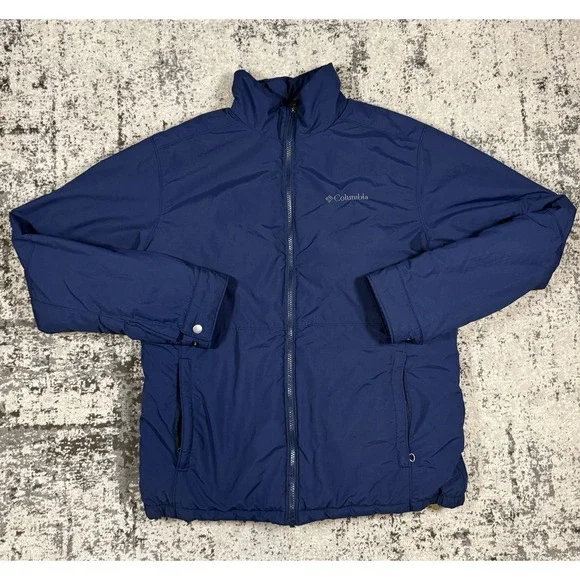 Columbia Jacket Mens Medium Blue Fleece Lined Full Zip Outdoor Windbreaker Coat