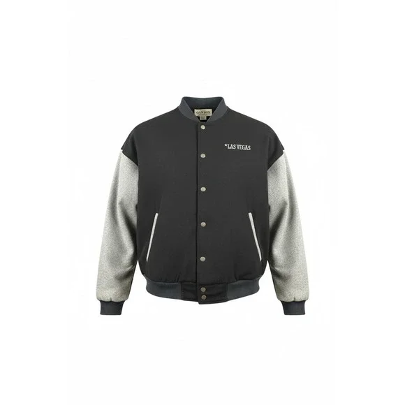 CANTON Varsity Jacket Mens XL Black Gray Las Vegas Made USA Cotton