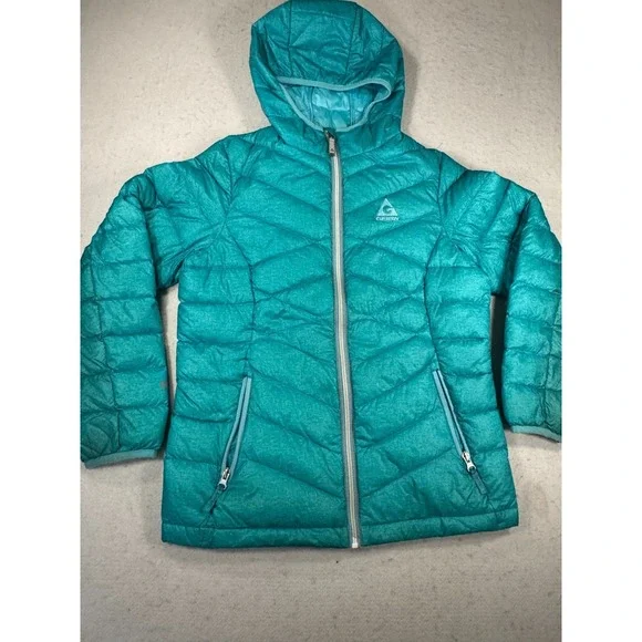 Gerry Puffer Jacket Girls L(14/16) Teal Fill Power 650 Insulated Hooded Outdoor