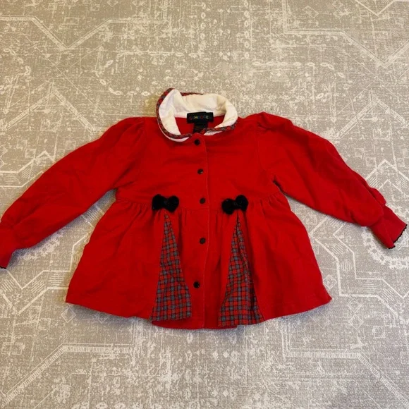 Vintage Gymboree Girls Red Plaid Trimmed Button Up Cotton Jacket Small Holiday‎