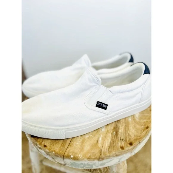 J.‎ Crew Factory Men's Canvas Slip-On Sneakers Sz 9.5 in White