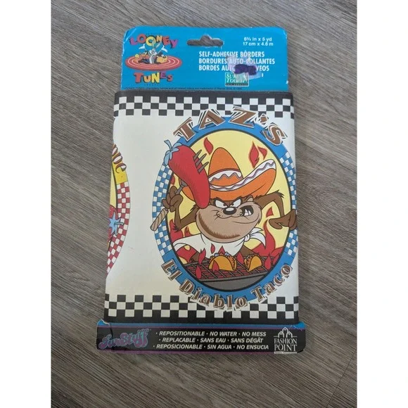 Vtg Looney Tunes Wallpaper‎ Border El Diablo Taco Bugs Bistro Taz Self Adhesive
