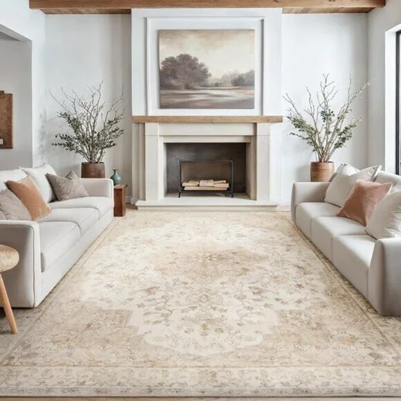 New 8x10 Vintage Area Rug, Soft Washable Non-Slip Low Profile Carpet for Home