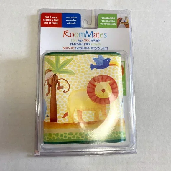 NWT RoomMates Peel & Stick Border Jungle Animals New 5 in x 15 ft Multicolor
