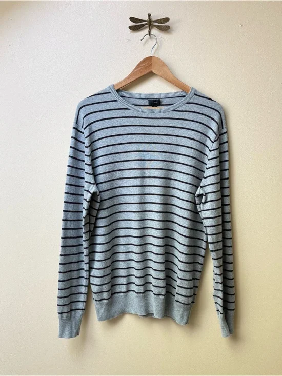 J. Crew Striped Gray Crewneck Sweater Cotton Cashmere