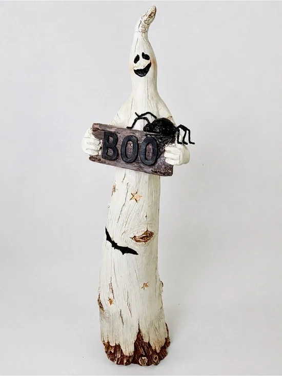 Halloween Ghost BOO Sign Spider Figure 16” Rustic Farmhouse Mantel Decor