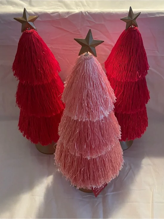 NWT 3 Ashland Berry Jolly Tassel Tabletop Trees w/ gold star