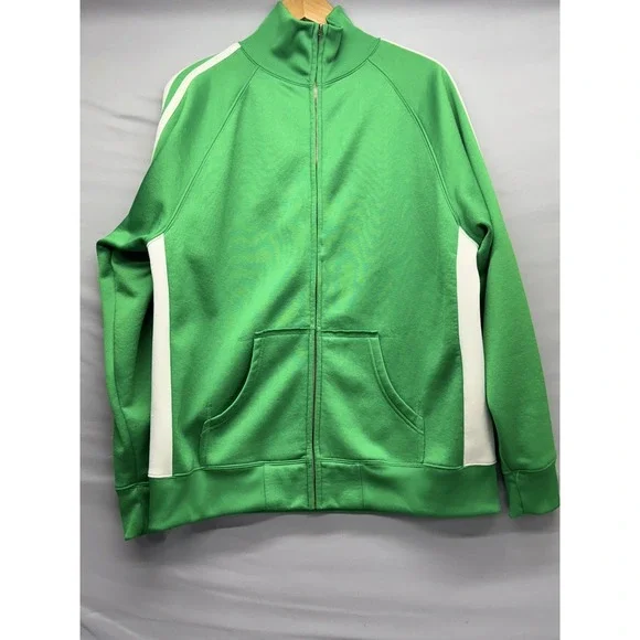 Men's Track Jacket XL Green with White Stripes Long Sleeve Full Zip J. America
