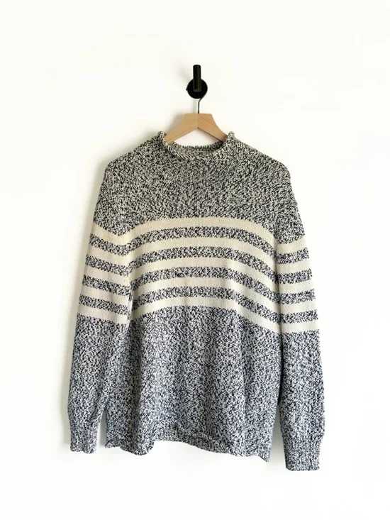 J. Crew 100% Cotton Stripe Pullover Sweater Mens L Blue White