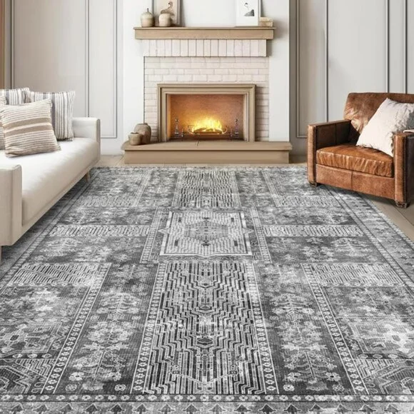 New 5x7 Vintage Washable Rug, Non-Slip Lightweight Carpet for Home & Room - Grey