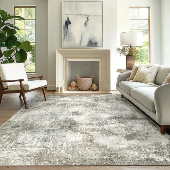 New 8x10 Washable Area Rug, Modern Abstract Non-Slip Carpet for Home & Room