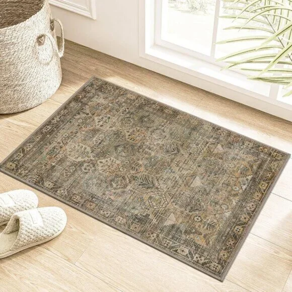 New 2x3 Entryway Rug, Washable Vintage Non-Slip Chenille Carpet for Home & Room