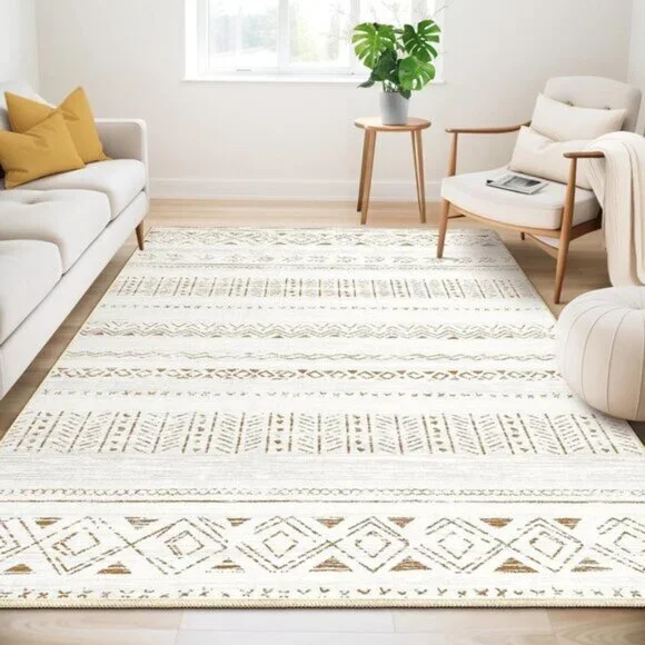 New 5x7 Washable Area Rug, Boho Farmhouse Non-Slip Carpet for Home & Room Decor