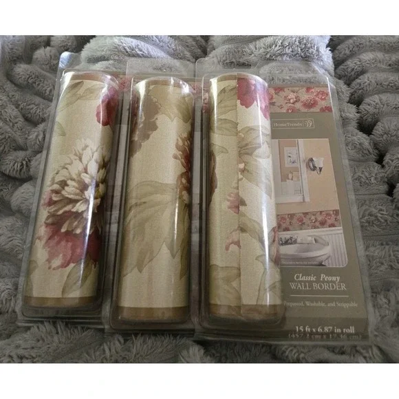 VTG Home Trends Classic Peony Lot of 3 Wall Border French Garden Cottage NOS