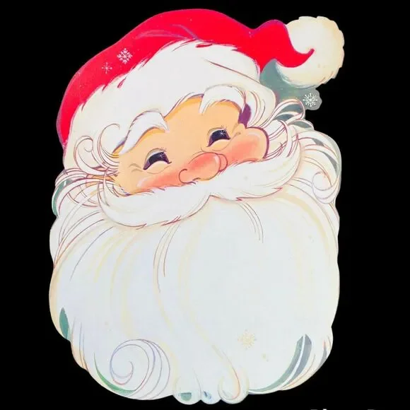 Vintage Hallmark Christmas Santa Claus Die Cut Head 1977 Cardboard Wall Decors