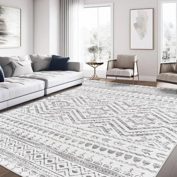 New 8x10 Grey Moroccan Area Rug Washable Non-Slip Carpet for Home & Room