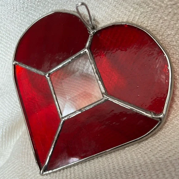 Stained Glass Heart Sun Catcher With A Beveled Center