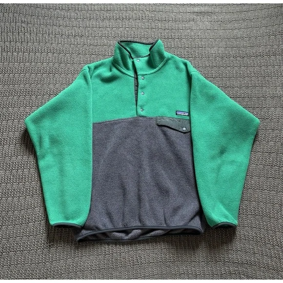 Men's Patagonia Snap T Pullover Colorblock Green Grey Small