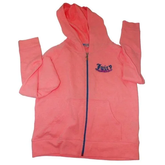 Juicy Couture Girls M 10-12 Terry Cloth Hoodie Vtg Y2K Glitter Dog Back‎ LK Nw!