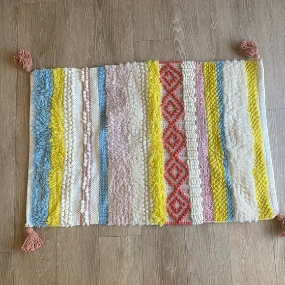 Colorful Striped Bohemian Chunky Knit Rug (~2x3 Feet)
